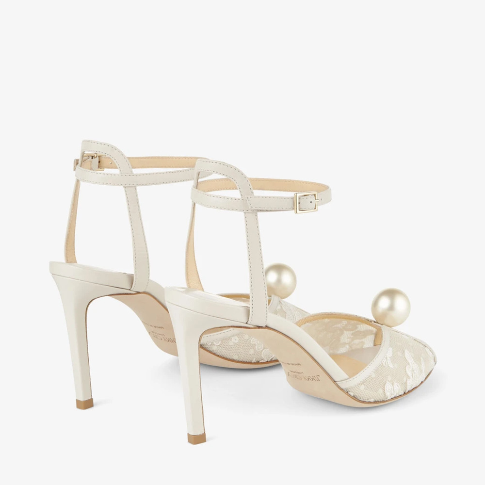 Jimmy Choo Sacora 85 Ivory White Lace Pearl Bridal Wedding Sandal Heel Pump 36.5 - Picture 14 of 16